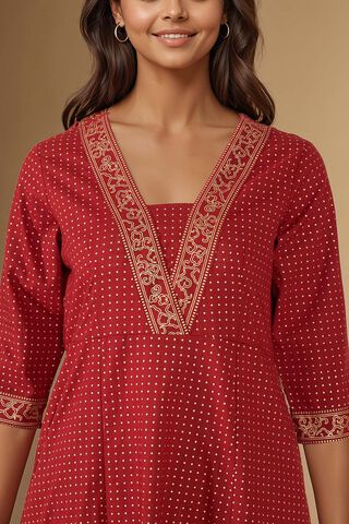 Red Pure Cotton Screen Printed Kurta Set thumbnail image number null