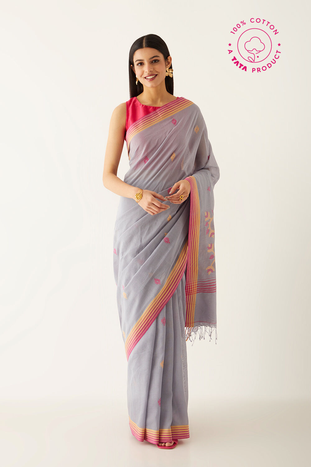 Grey Pure Cotton Bengal Saree image number null