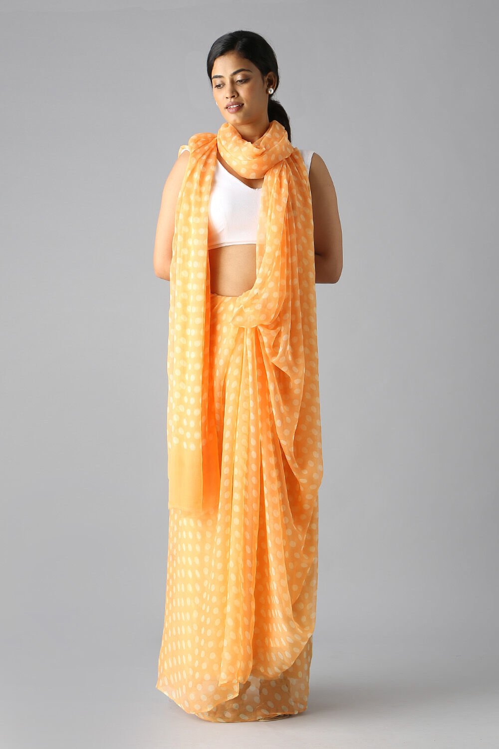 Light Orange Viscose Chiffon Digital Printed Saree image number null