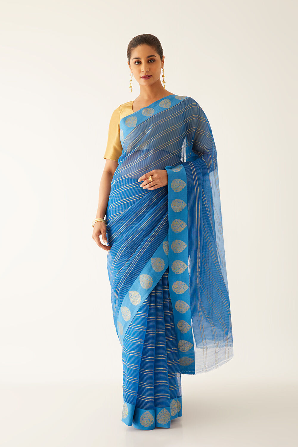 Dark Blue Pure Organza Banarasi Saree image number null