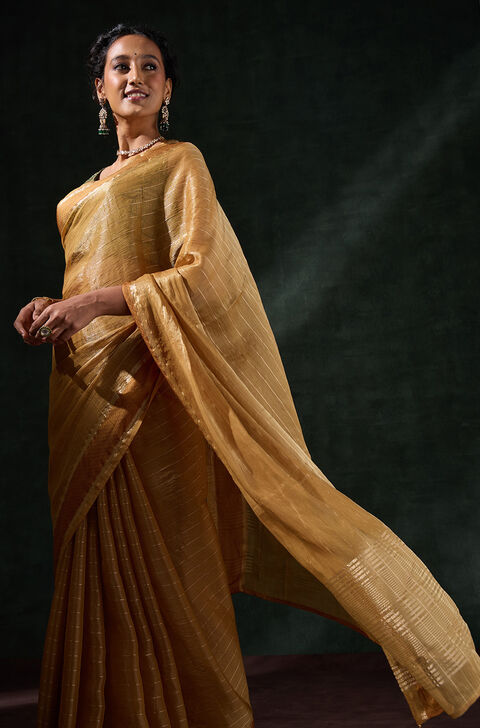 Yellow Woven Tissue Viscose Saree
