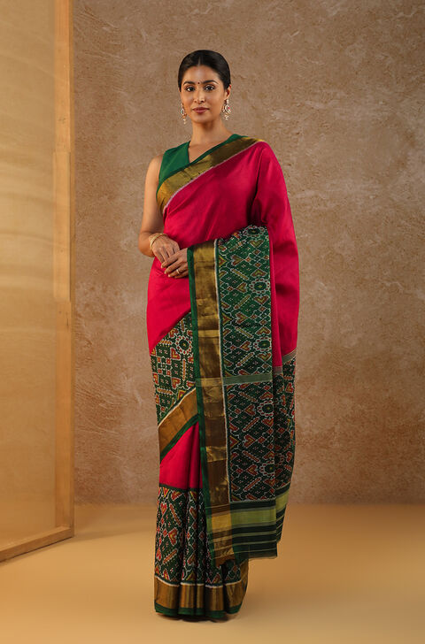 Pink Rajkot Pure Silk Ikat Patola Saree