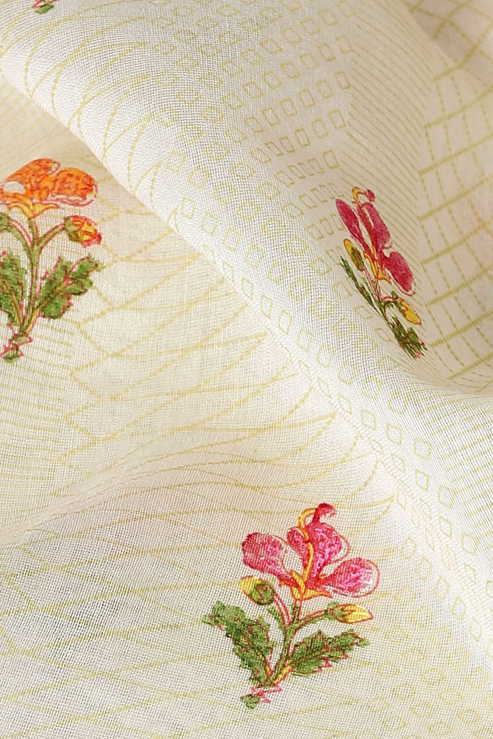 Off White Pure Silk Cotton Printed Saree image number null