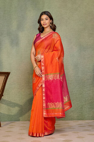 Orange Maheshwari Pure Silk Cotton Gotta Patti Saree thumbnail image number null
