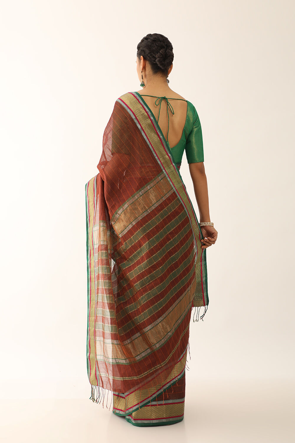 Brown Woven Pure Tissue Cotton Maheshwari Saree image number null
