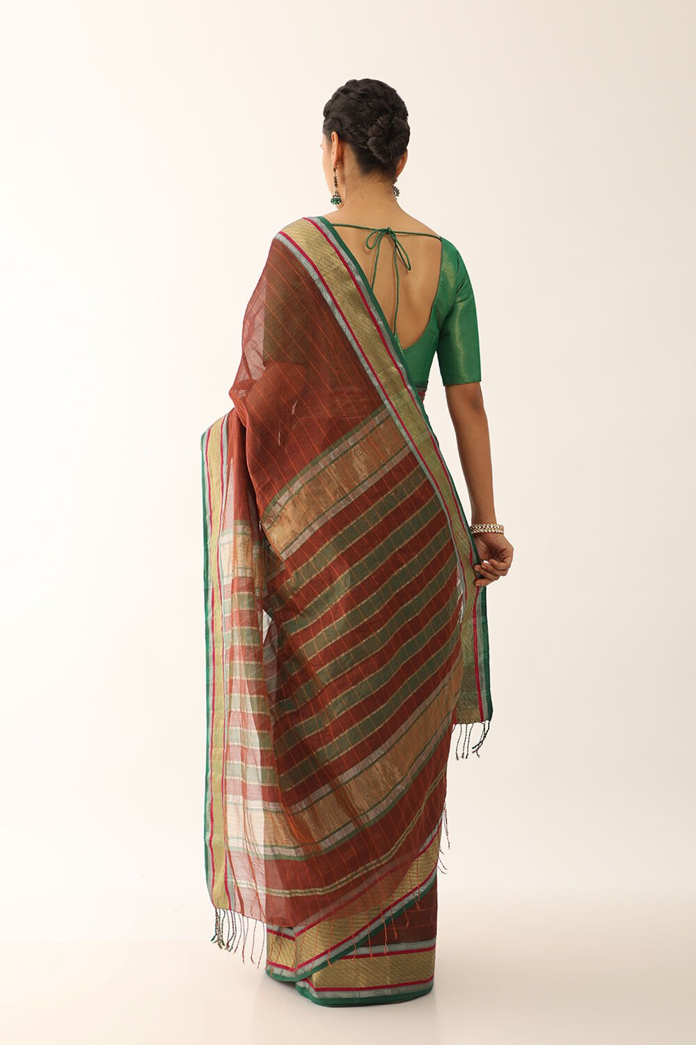 Brown Woven Pure Tissue Cotton Maheshwari Saree image number null
