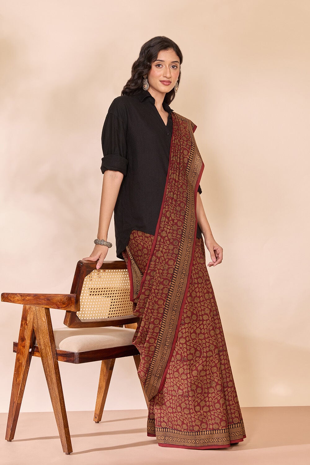 Red Bagh Block Printed Pure Cotton Saree image number null