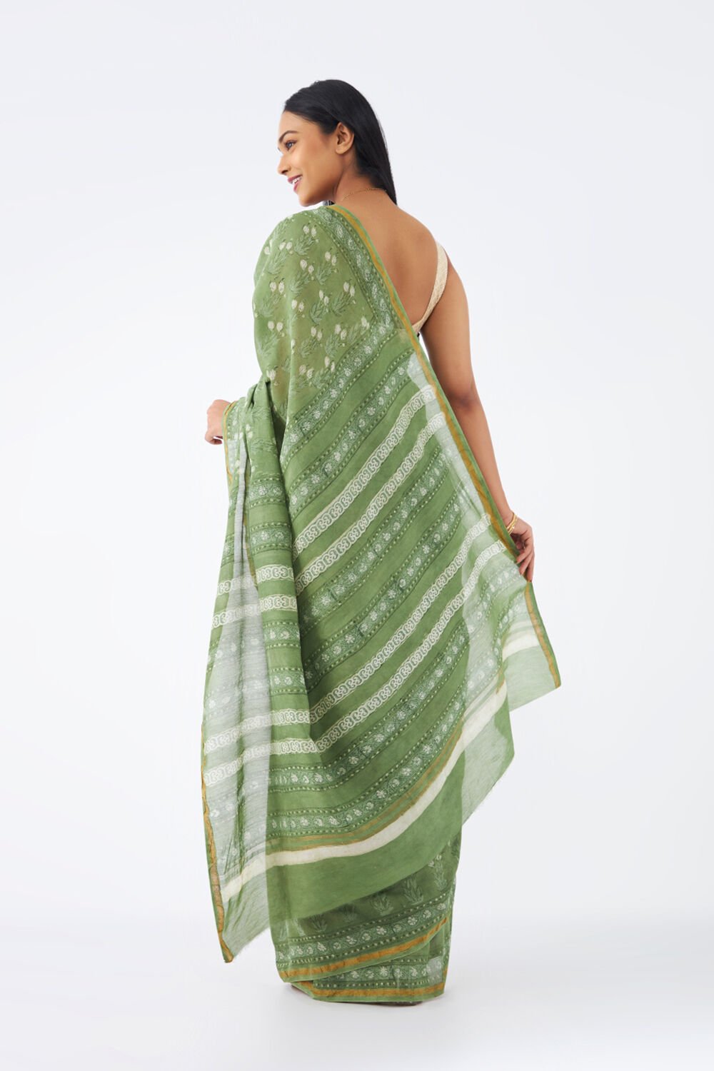 Light Green Pure Silk Cotton Bagru Printed Saree image number null