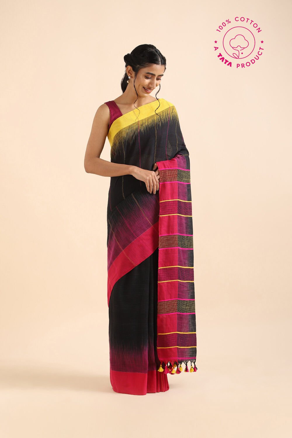 Black Pure Cotton Bengal Saree image number null