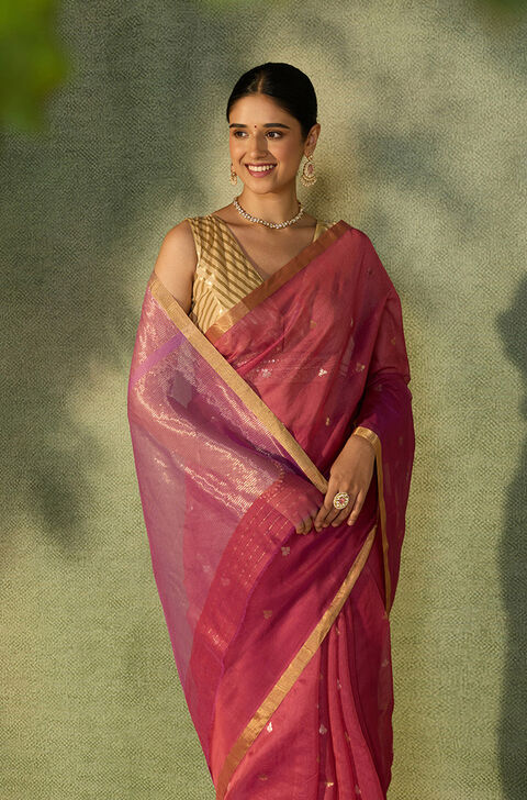 Pink Woven Pure Silk Cotton Chanderi Saree
