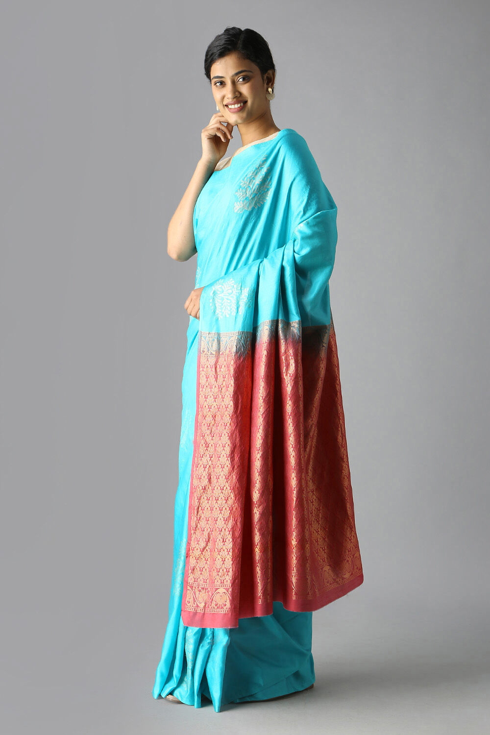 Light Blue Pure Silk Tencel South Saree image number null