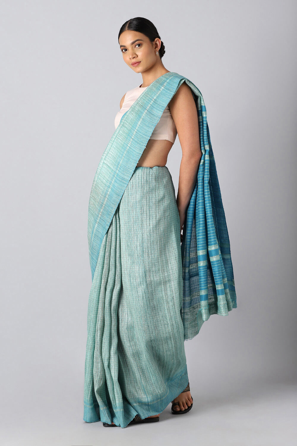 Light Pure Blue Tussar Bhagalpuri Saree image number null