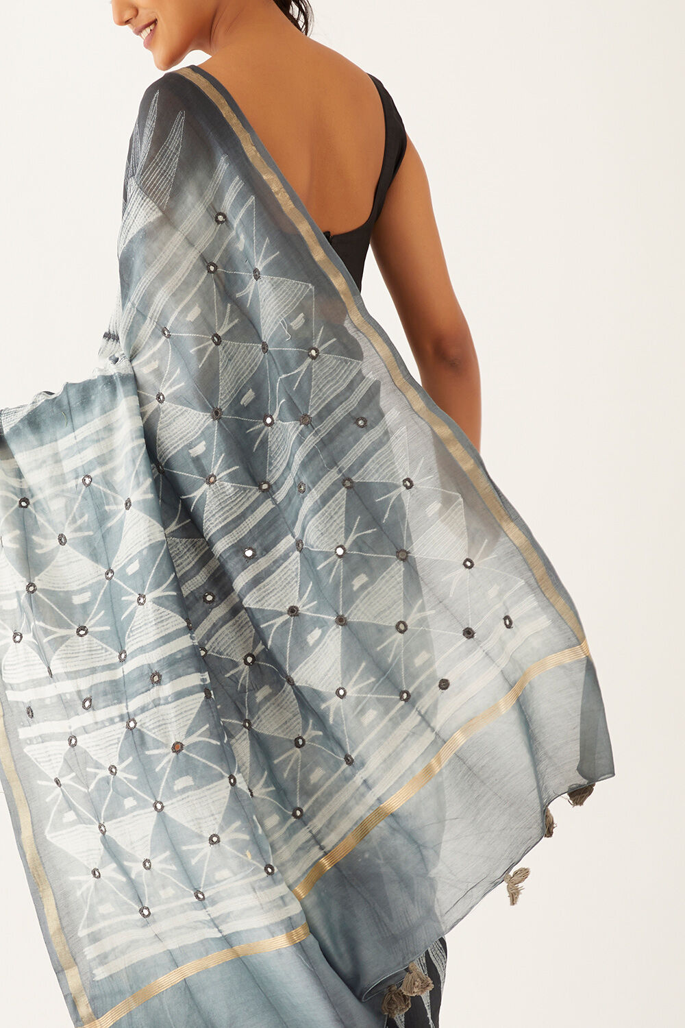 Black Pure Silk Cotton Shibori Saree image number null