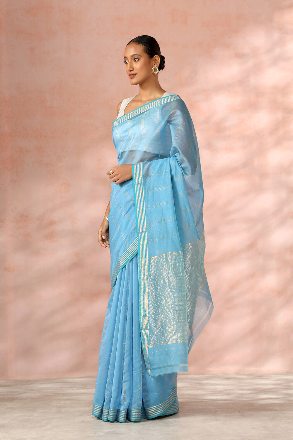 Blue Chanderi Pure Silk Cotton Woven Saree image number null