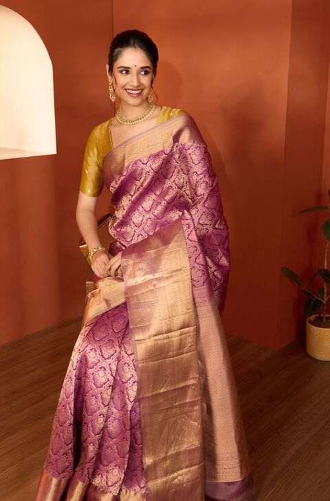 Dark Violet Woven Kanjeevaram Inspired Design Silk Viscose Saree