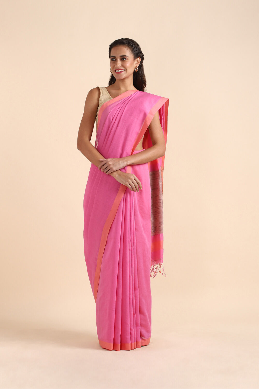 Pink Pure Silk Cotton Bengal Saree image number null