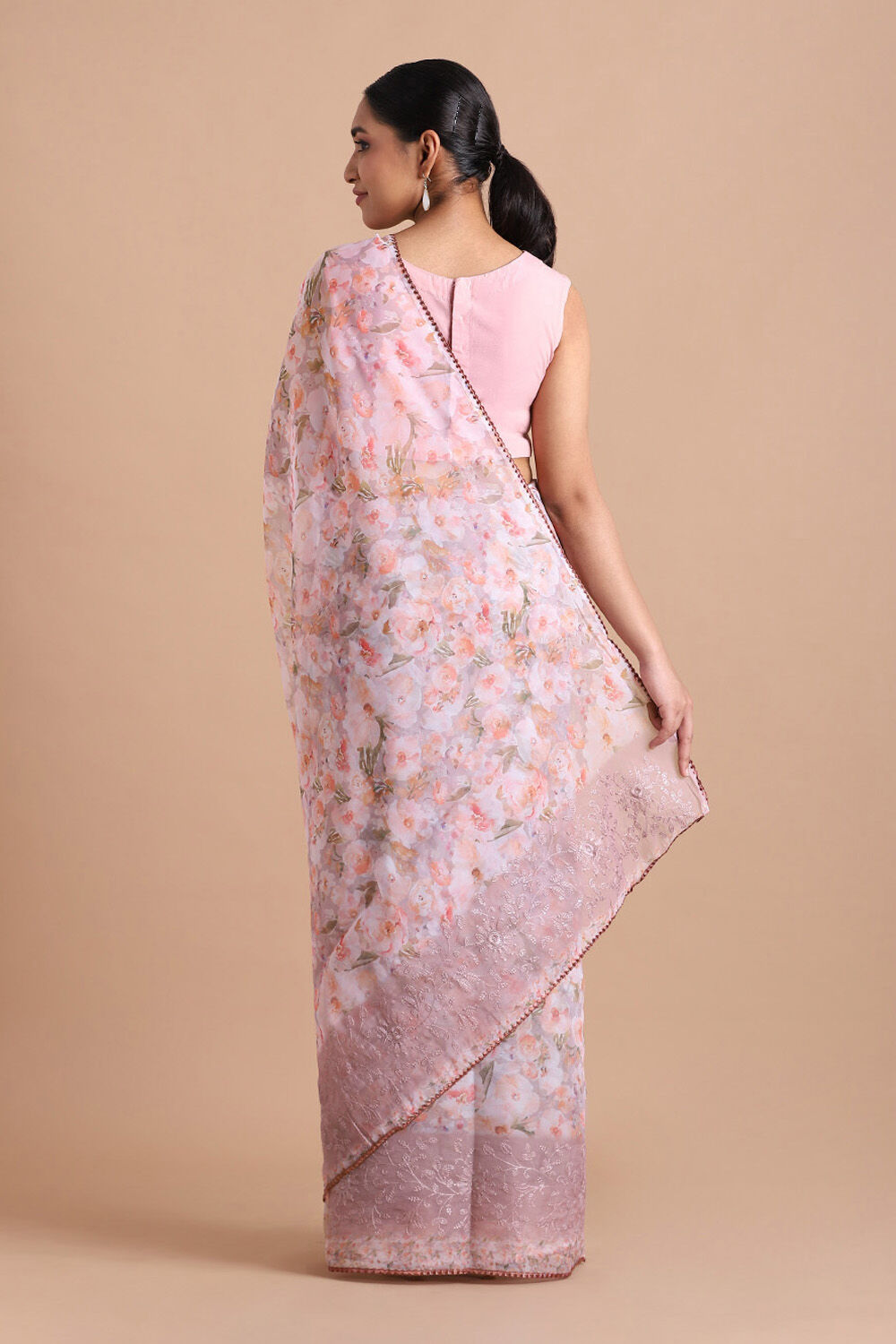 Light Pure Pink Embroidered Saree image number null