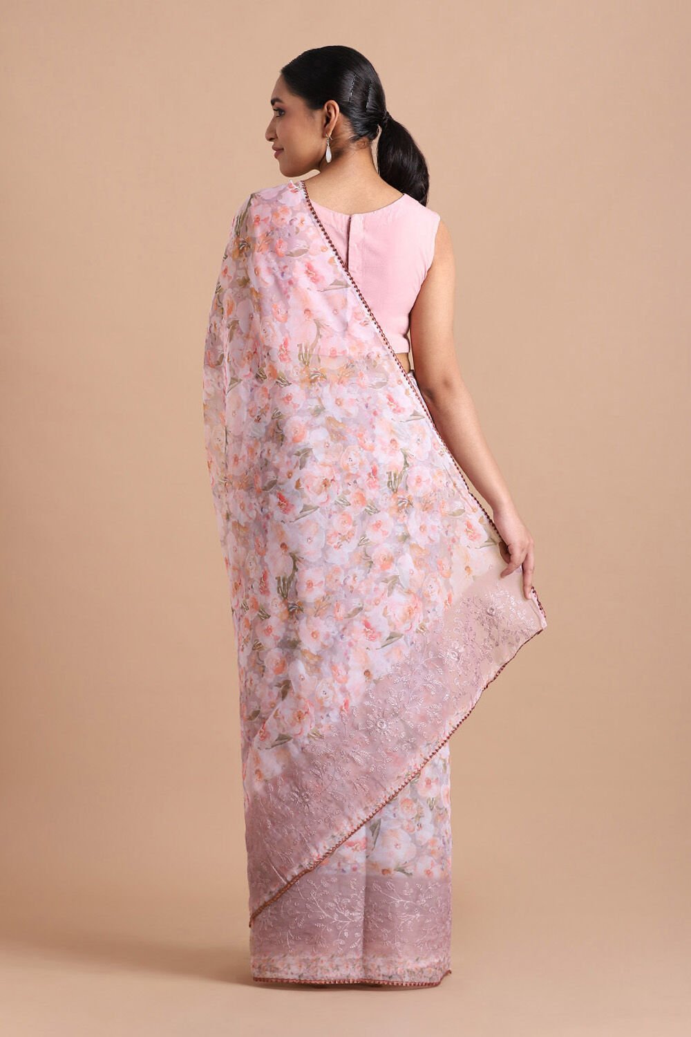 Light Pure Pink Embroidered Saree image number null