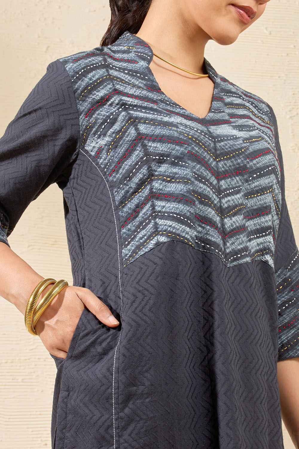 Black Pure Cotton Tie and Dye Shibori Kurta image number null