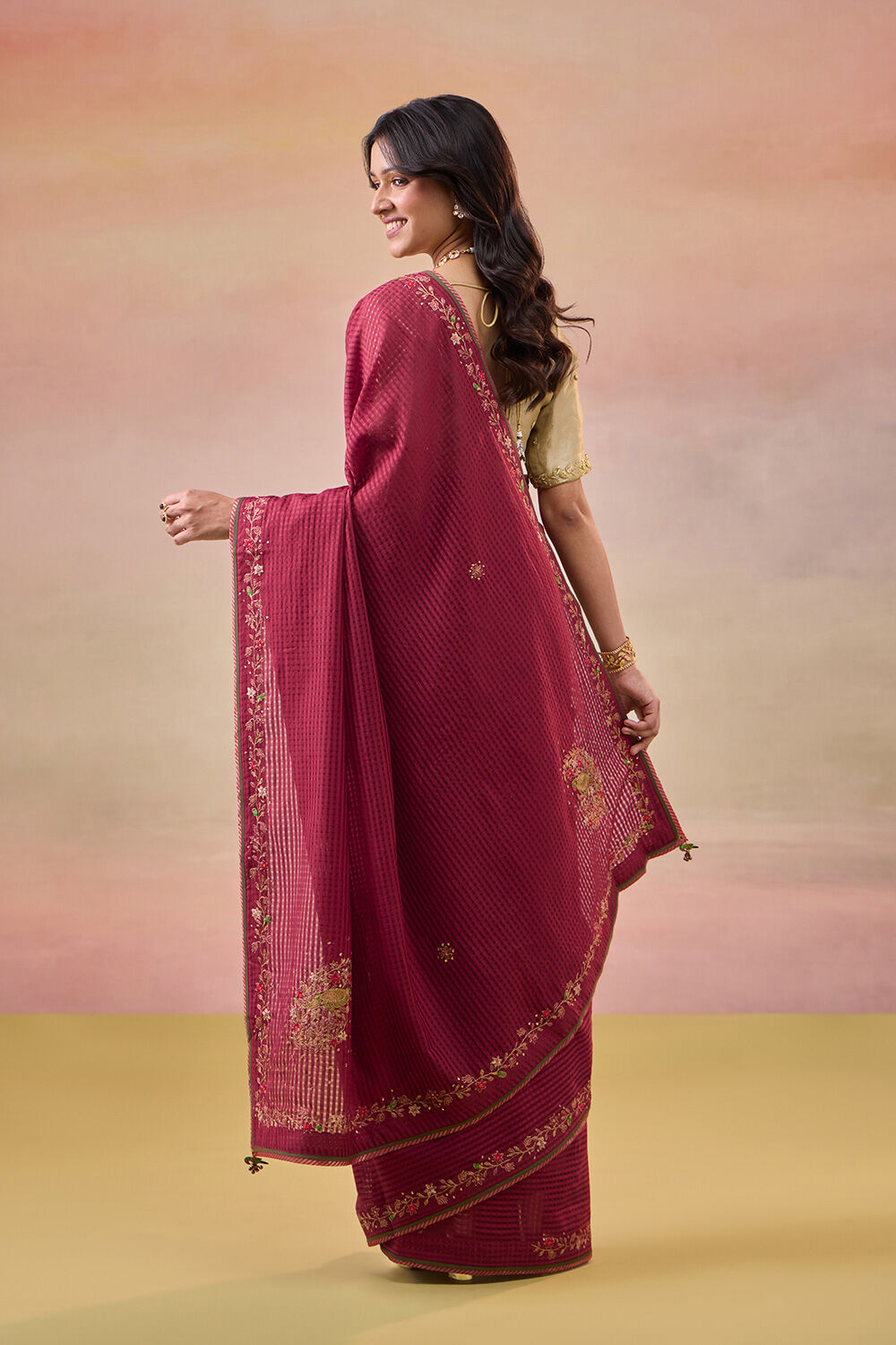 Dark Red Pure Silk Cotton Embroidered Saree image number null