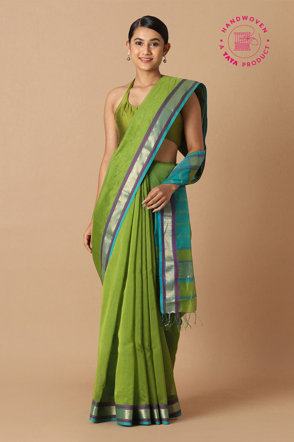 Green Pure Silk Cotton Maheswari Saree image number null