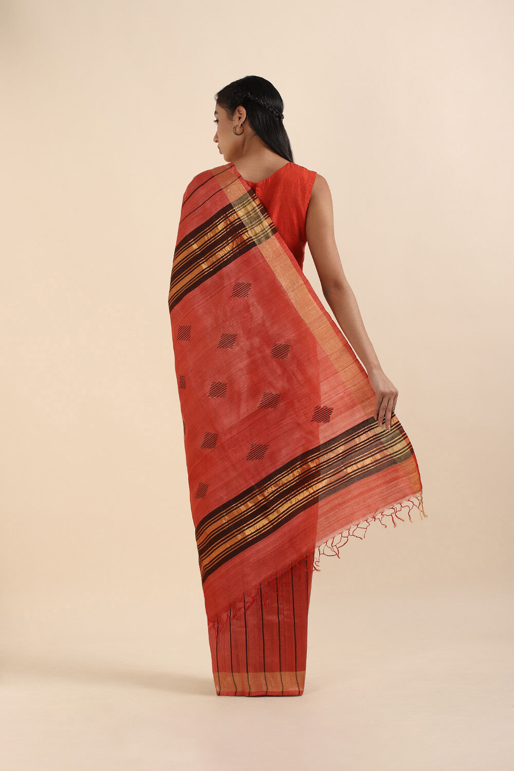 Red Pure Tussar Silk Bhagalpuri Saree image number null
