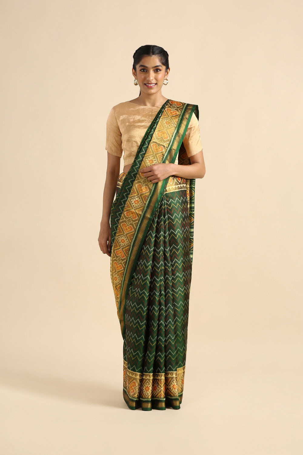 Dark Green Pure Silk Rajkot Patola Ikat Saree image number null