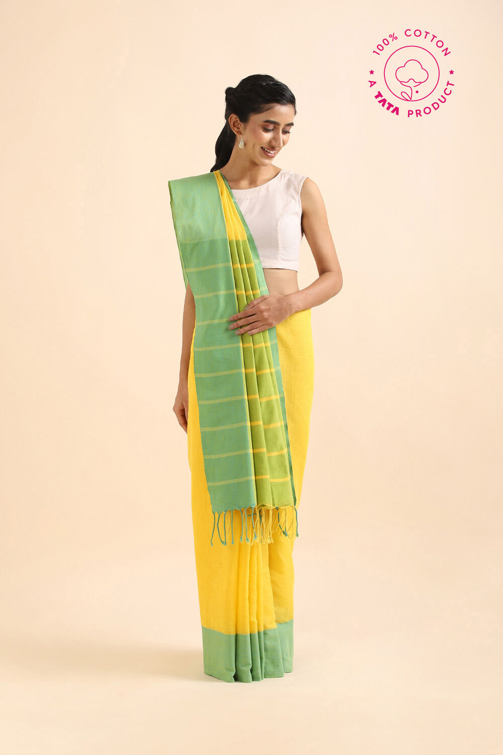 Yellow Pure Cotton Bengal Saree image number null