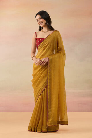 Yellow Pure Silk Kota Block Printed Saree thumbnail image number null