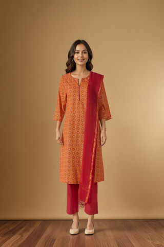 Orange Pure Cotton Screen Printed Kurta Set thumbnail image number null