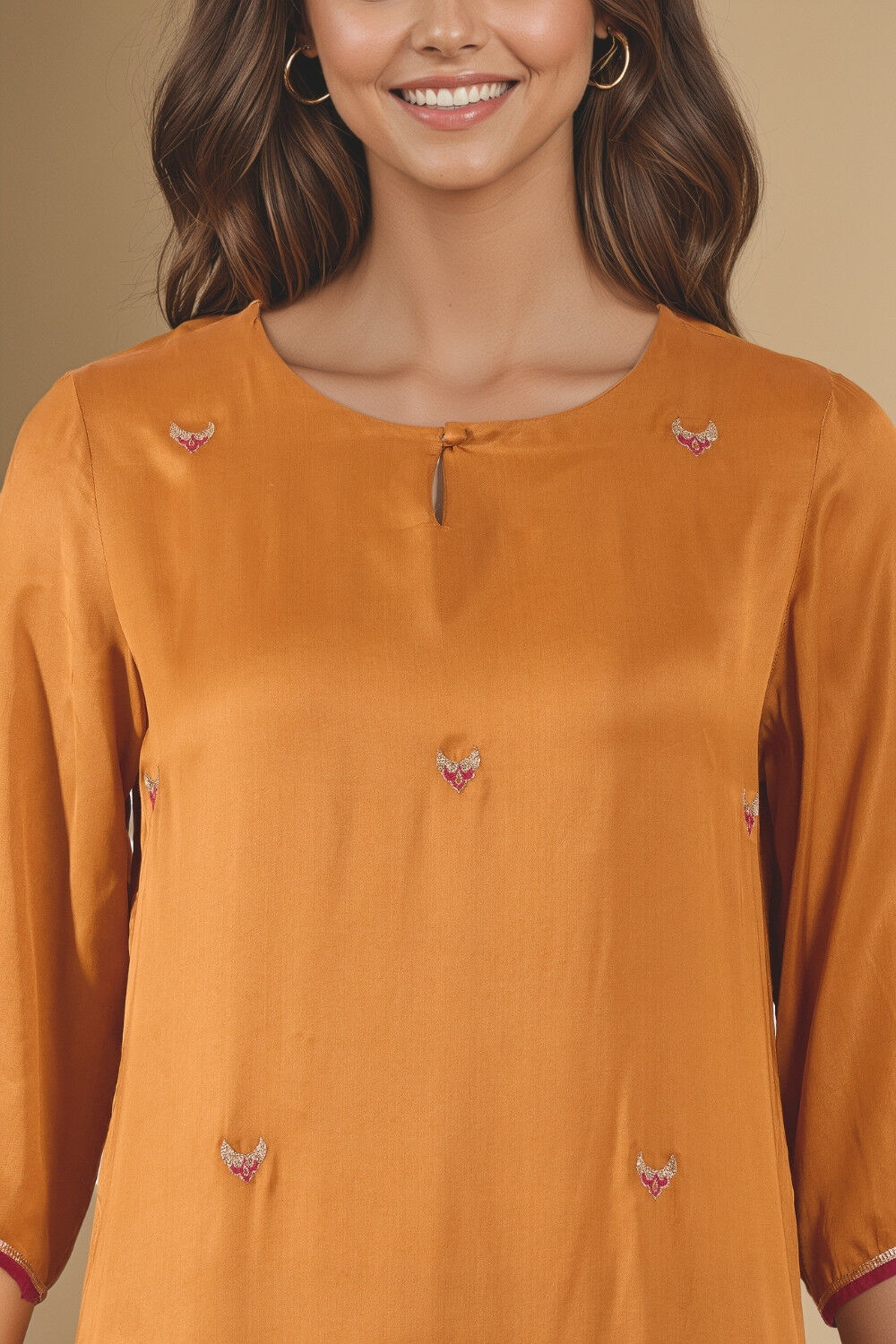 Orange Viscose Embroidered Kurta Set image number null