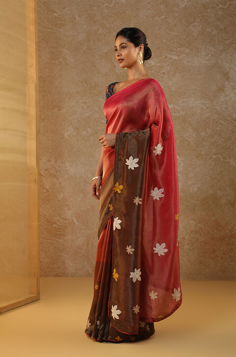 Pink Viscose Tissue Hand Painted Saree