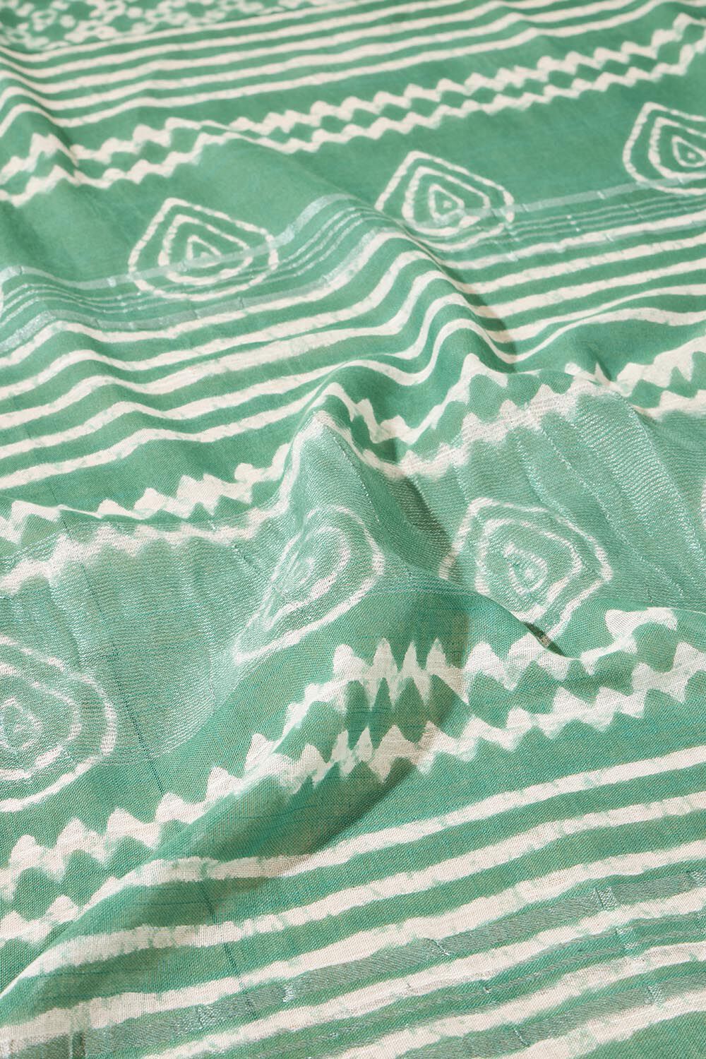 Light Green Block Printed Cotton Viscose Saree image number null