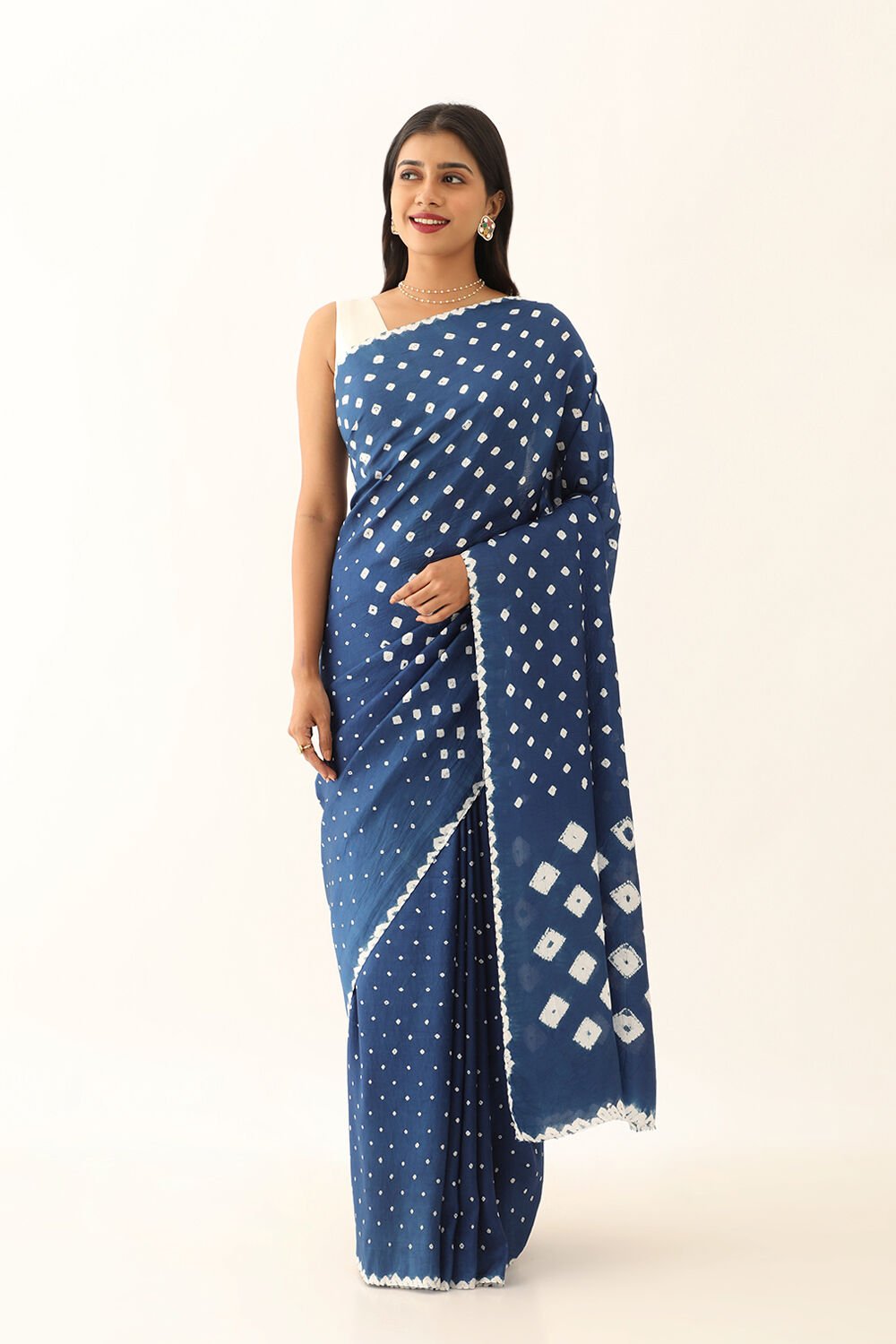 Dark Blue Pure Silk Bandhani Saree image number null