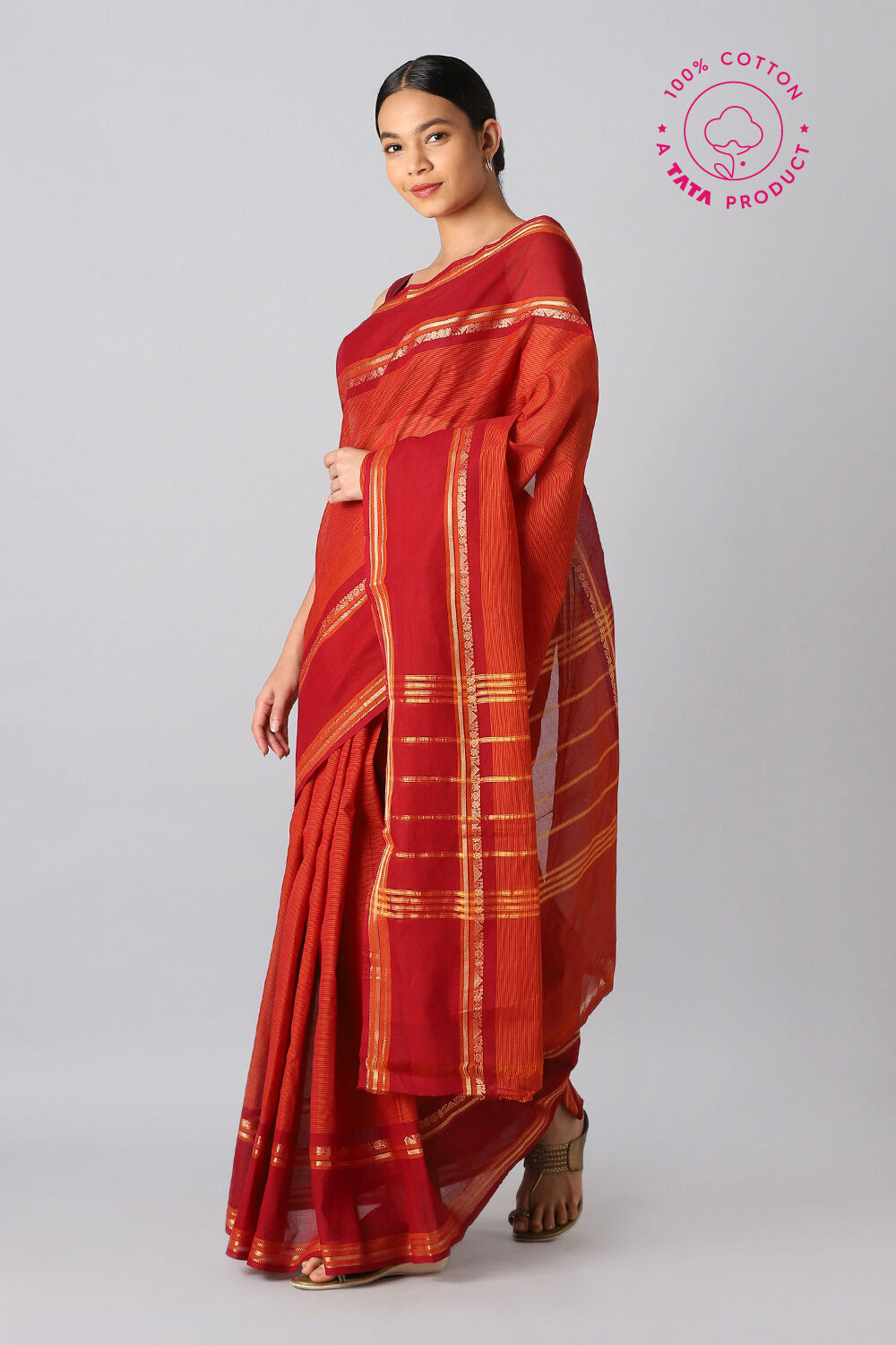 Red Pure Cotton Chettinad Saree image number null