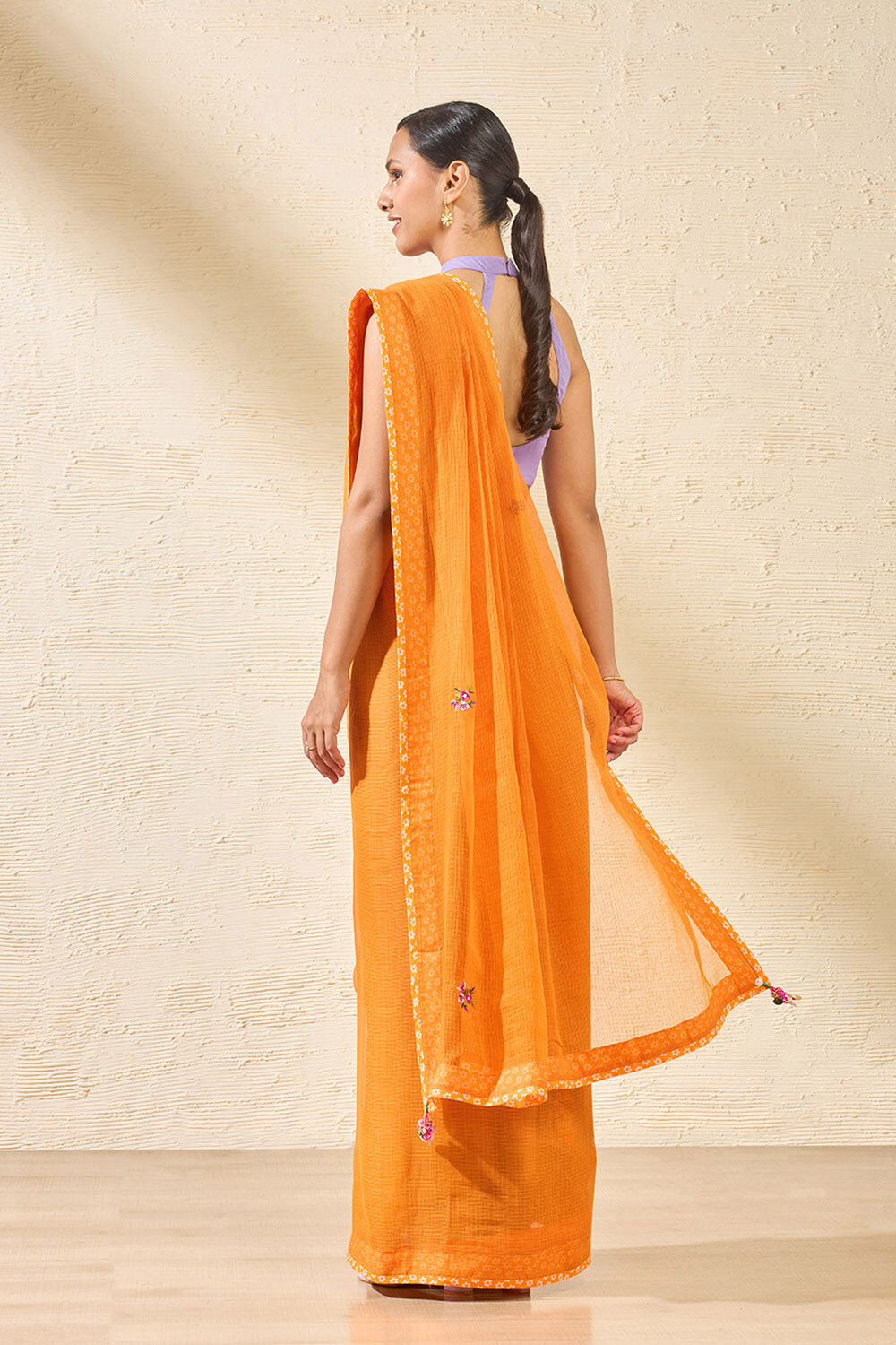 Orange Pure Kota Embroidered Saree image number null