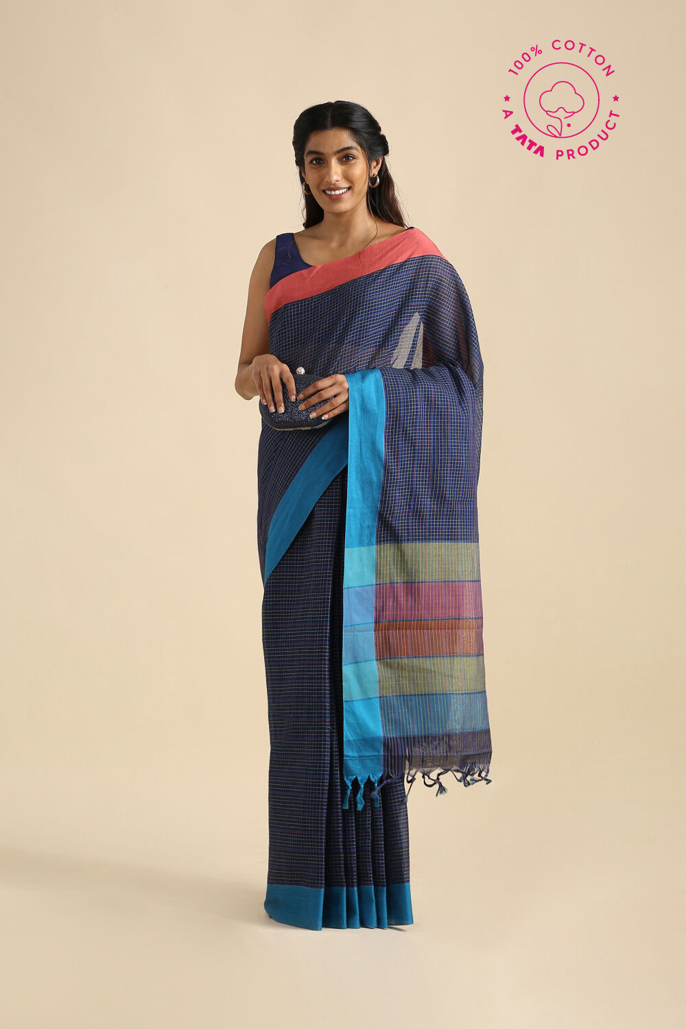 Dark Blue Pure Cotton Naranyanpet Saree image number null