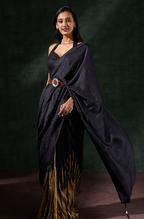 Black Bengal Silk Hand Painted Saree