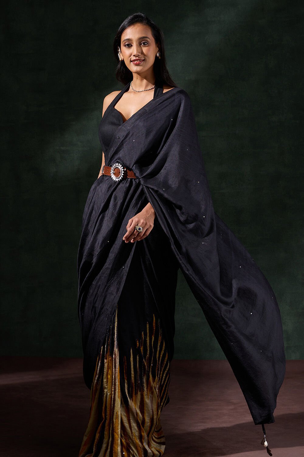 Black Bengal Silk Hand Painted Saree image number null