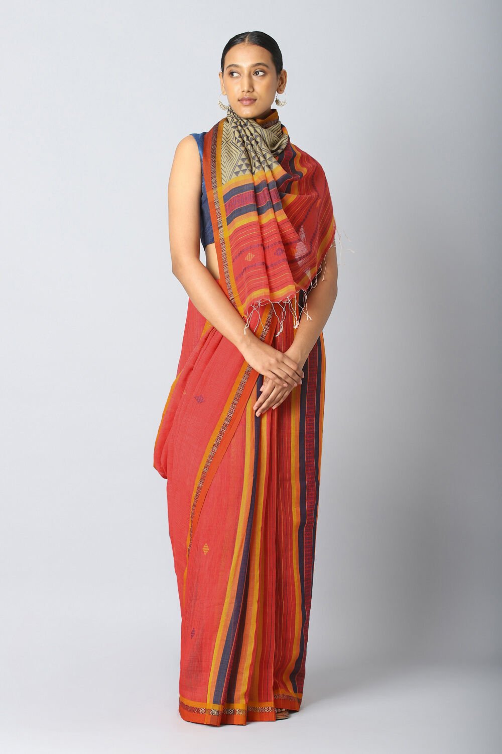 Light Red Pure Silk Cotton Bengal Saree image number null