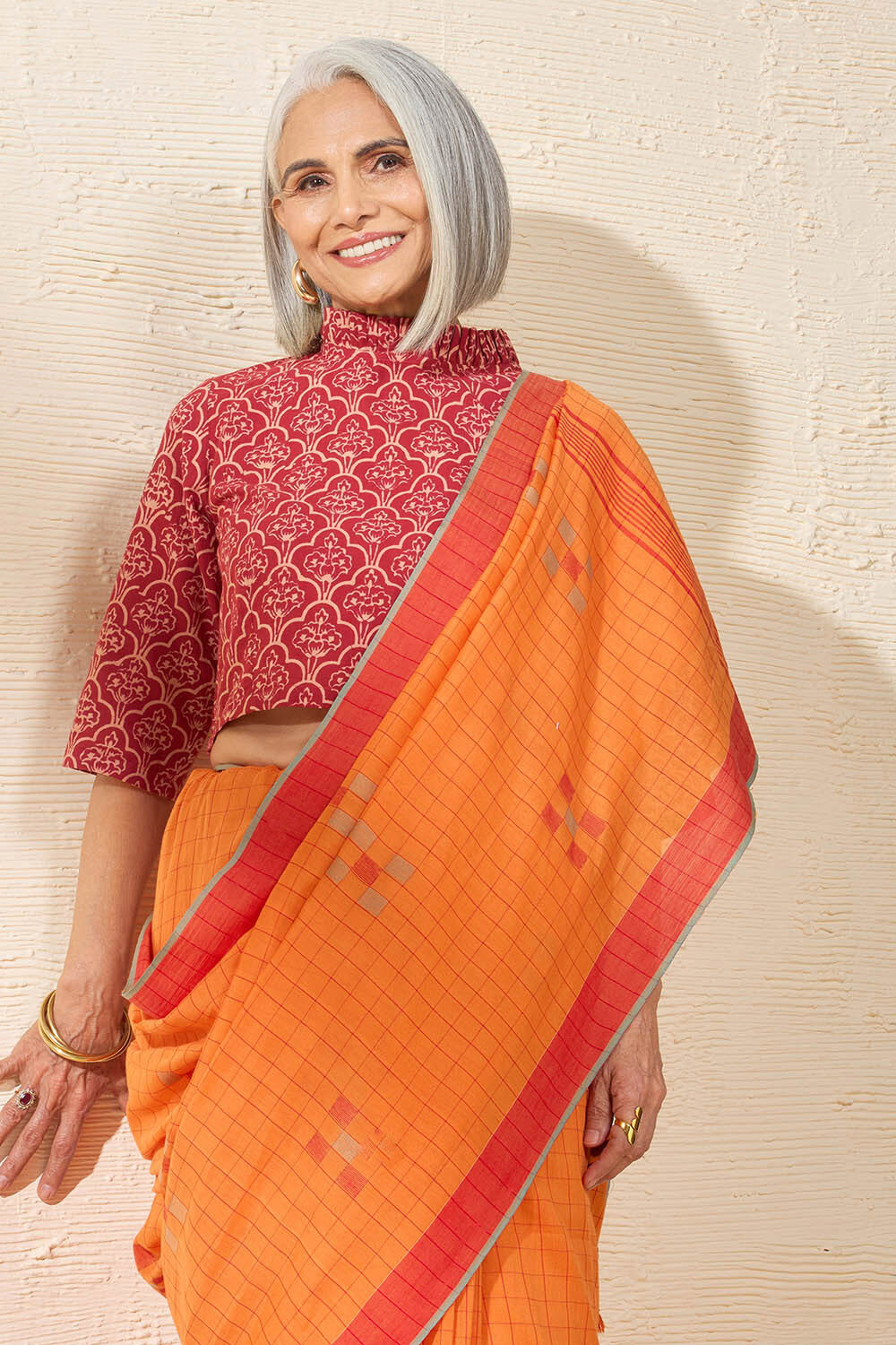 Dark Orange Woven Pure Cotton Bengal Saree image number null