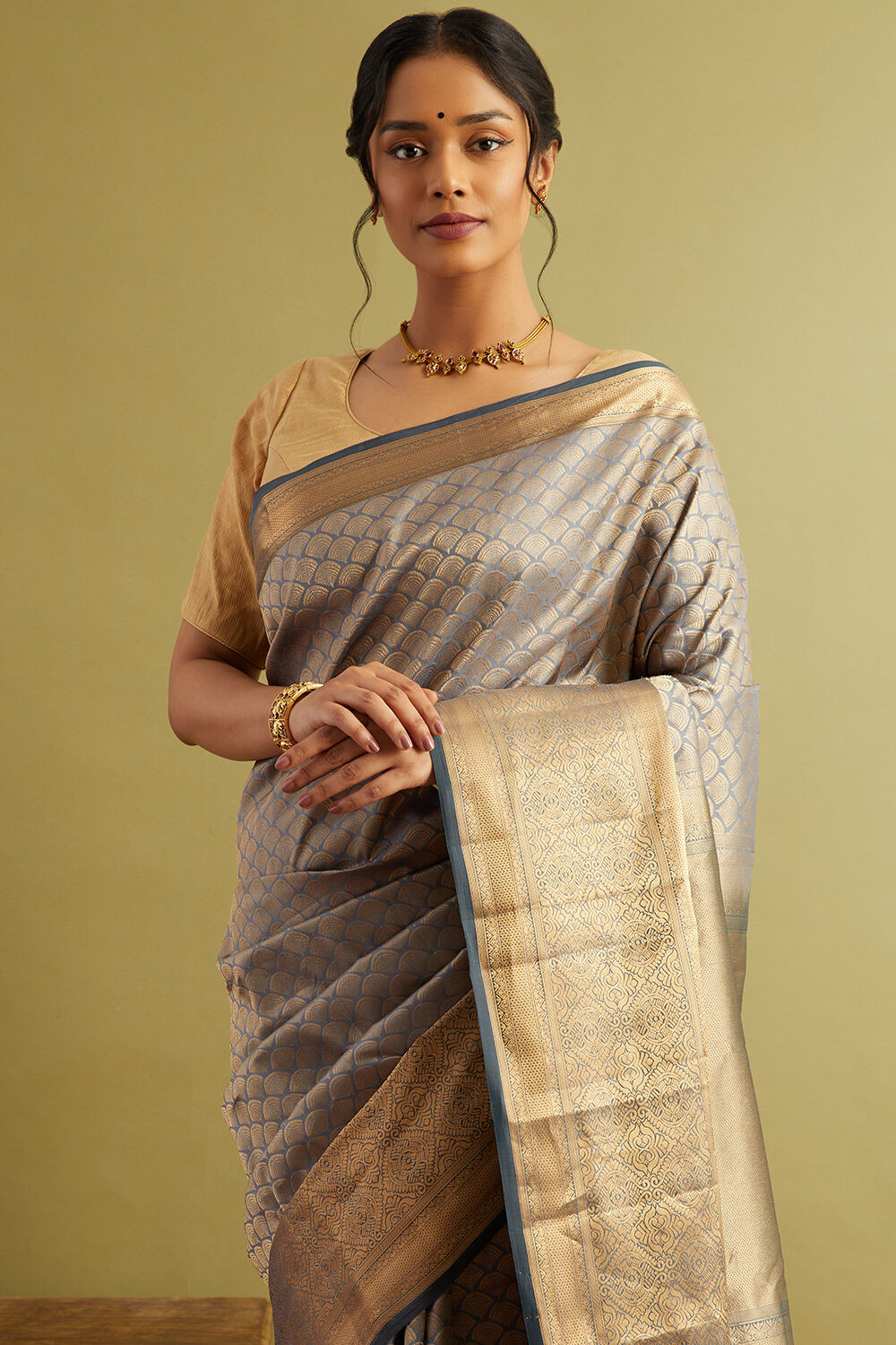 Blue Woven Silk Viscose Saree image number null