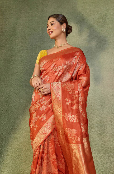 Orange Woven Viscose Saree