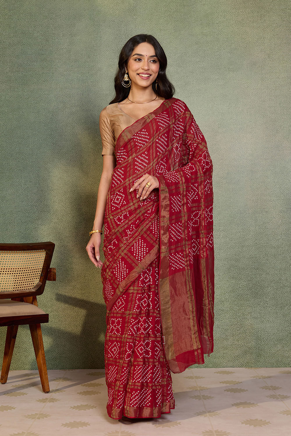 Pink Tie & Dye Bandhni Pure Cotton Gujarat Saree image number null