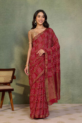 Pink Tie & Dye Bandhni Pure Cotton Gujarat Saree thumbnail image number null