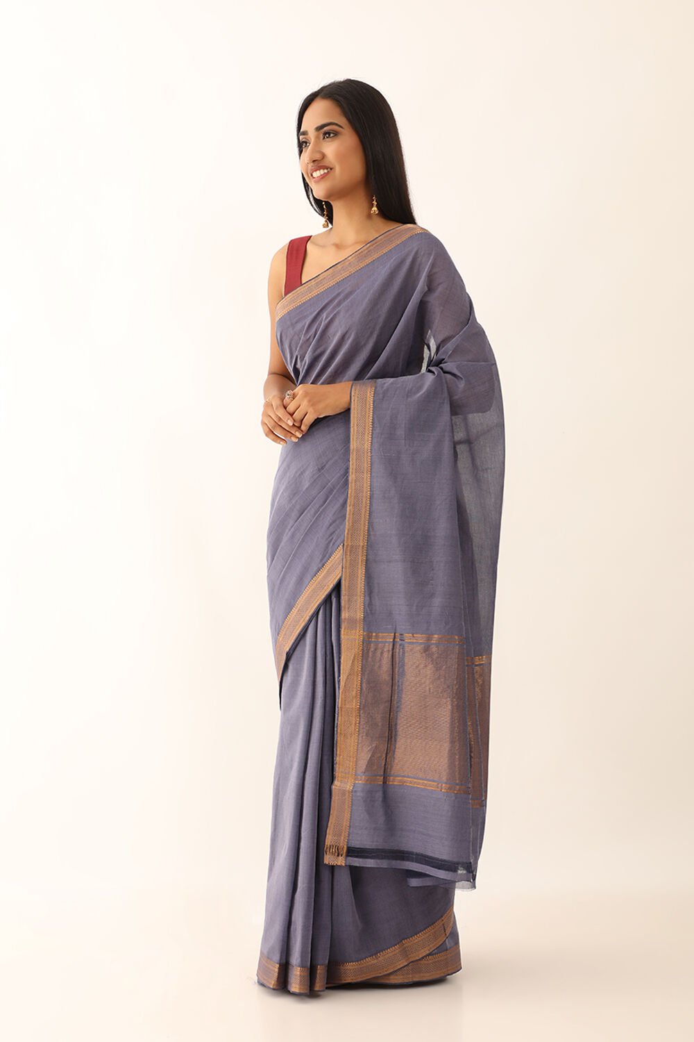 Violet Pure Cotton Woven Mangalgiri Saree image number null