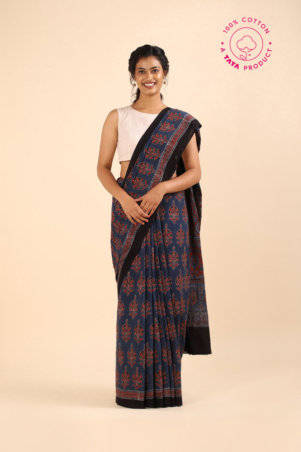 Blue Pure Cotton Ajrakh Printed Saree image number null