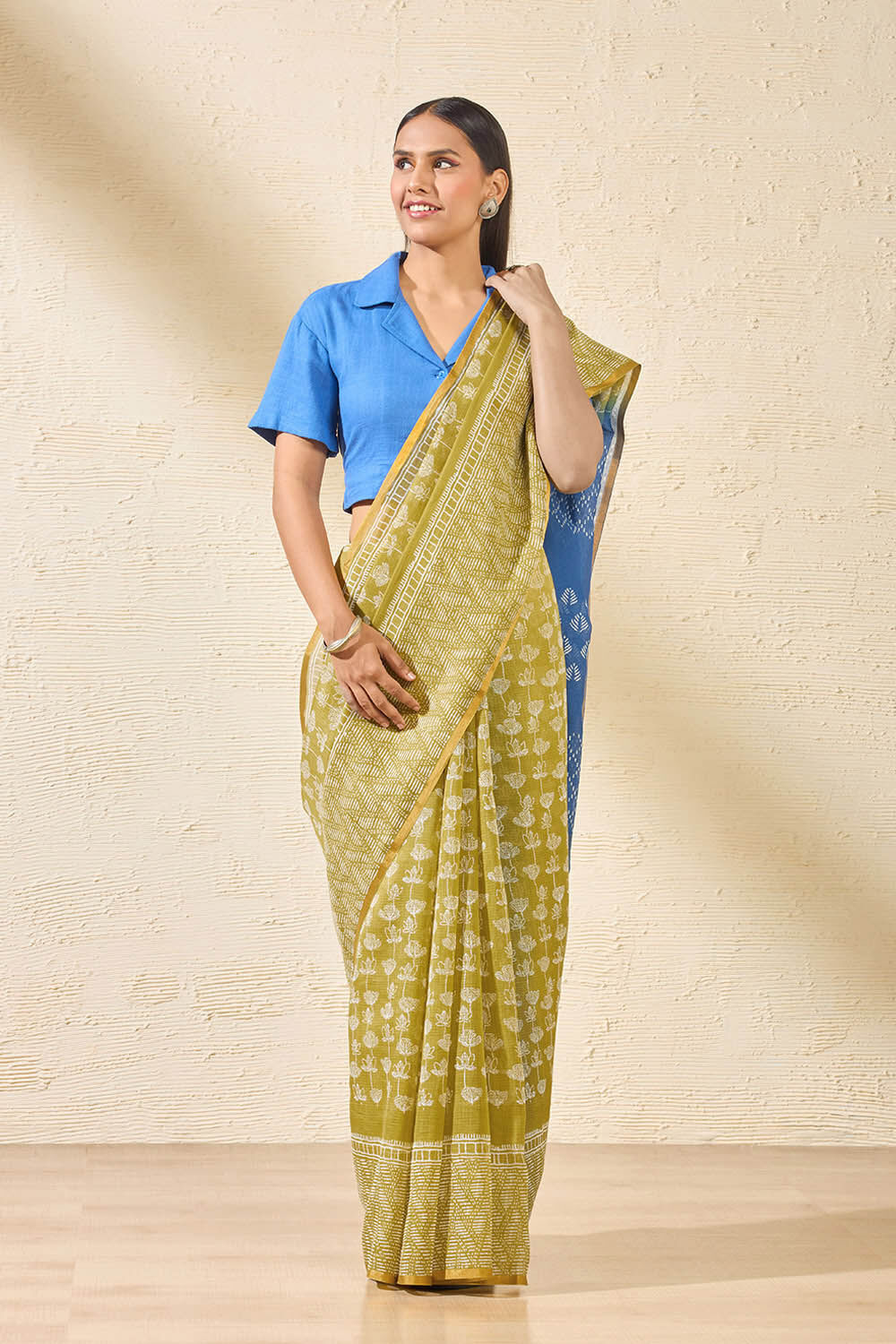 Green Block Printed Kota Pure Silk Kota Saree image number null
