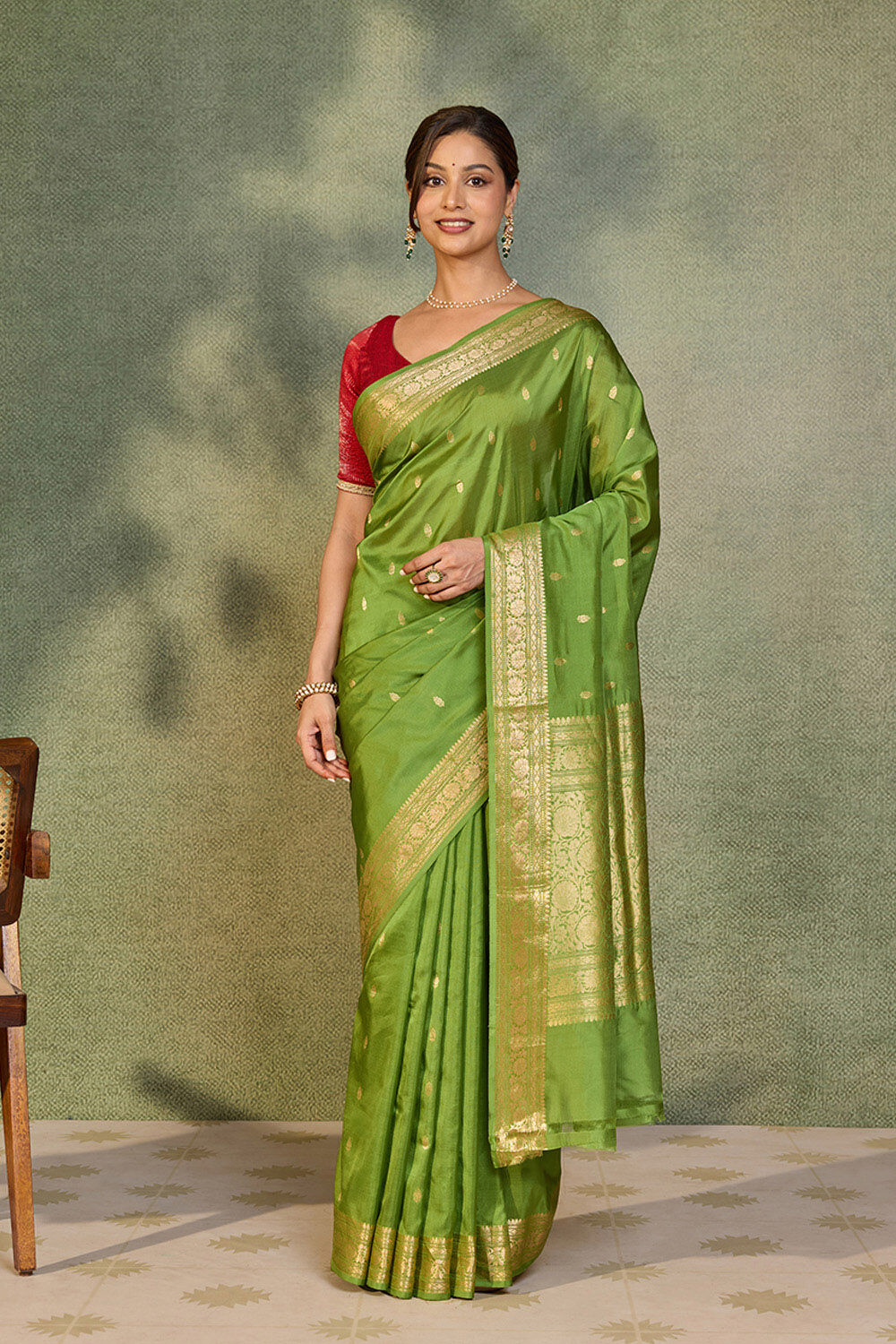 Light Green Silk Viscose Cutwork Banaras  Saree image number null