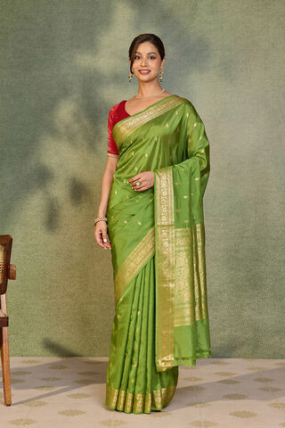 Light Green Silk Viscose Cutwork Banaras  Saree thumbnail image number null